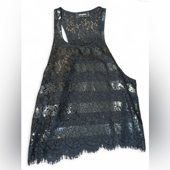 Dsqaured2 Black Sheer Lace Monogram Tank Top Men’s Size S